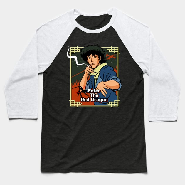 Cool Retro Martial Arts 90's Scifi Bounty Hunter Anime Bruce Lee Parody Baseball T-Shirt by BoggsNicolas